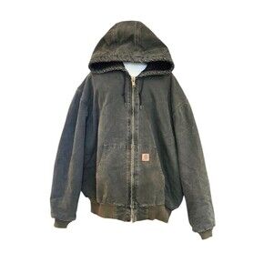 VTG Carhartt Jacket Mens 2XL J130MOS Full Zip Hooded Lined Coat Distressed Fade